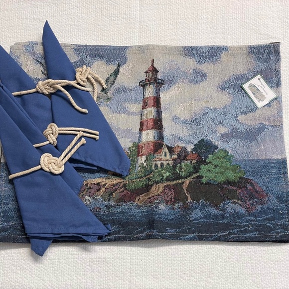Other - Lighthouse Tapestry Placemat and Napkin Set New! Nautical Decor